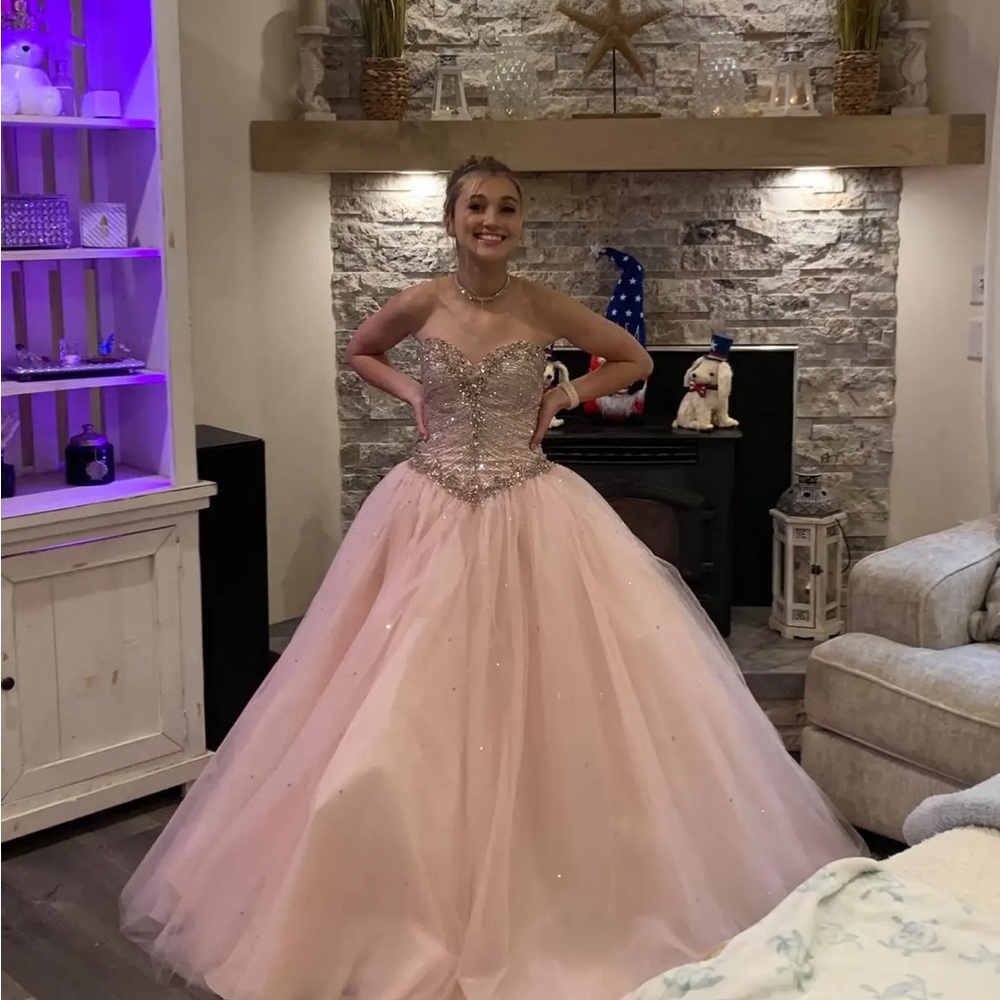 Mori Lee Sparkling Blush Pink Tulle Ball Gown- Perfect for prom!